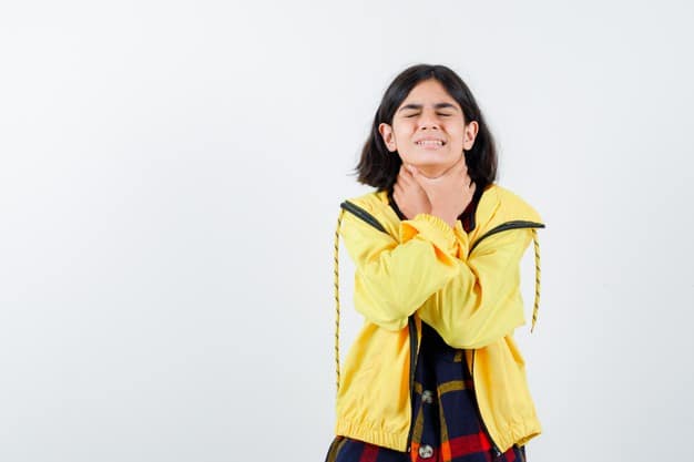 little girl making suicide gesture with hands checked shirt jacket looking unhappy 176474 17568