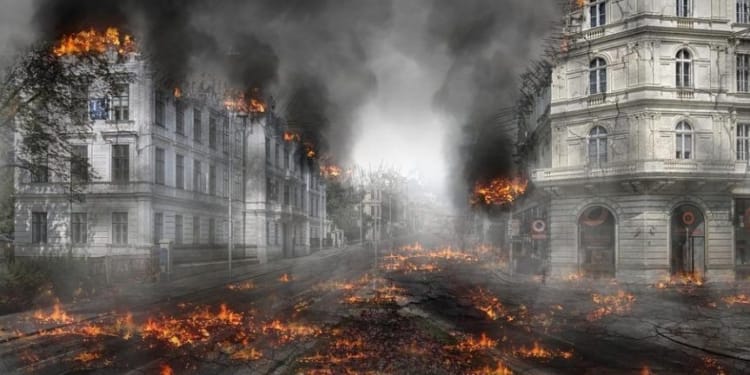 oorlog brand gebouw