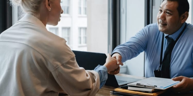 gesprek solliciatie man vrouw werk kantoor