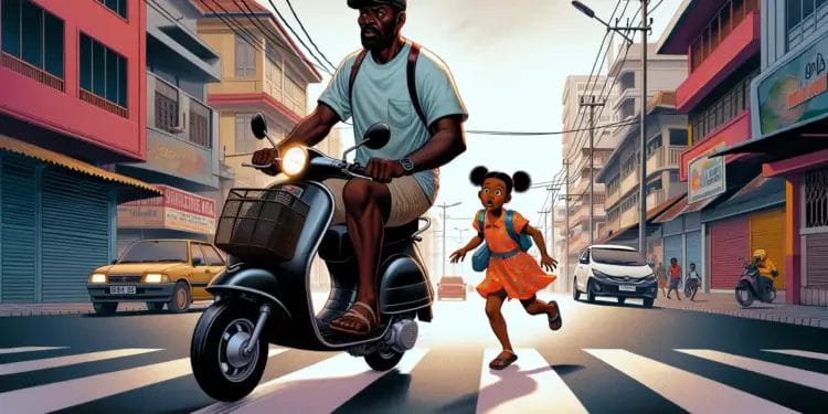 man scooter brommer suriname kind verkeer weg