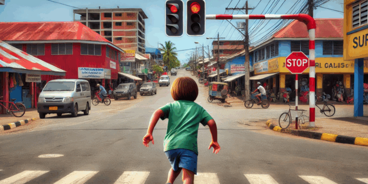 kind oversteken straat school