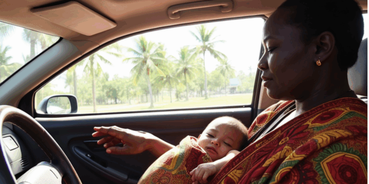 vrouw auto rijden baby